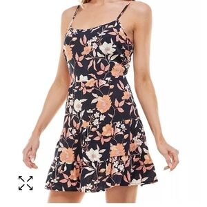 Speechless Junior's Floral Printed Linen Blend Tie-Back Fit Flare Dress Size S